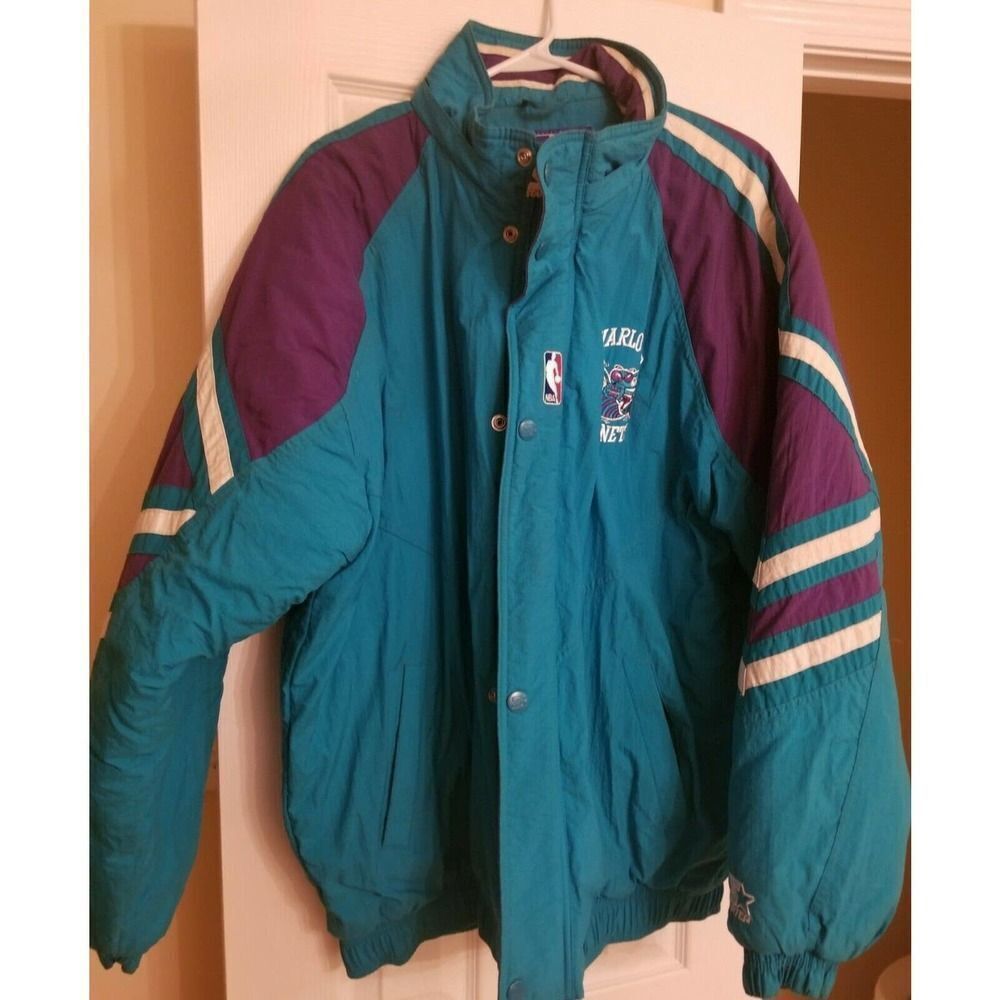 CHARLOTTE HORNETS Puffer Jacket Full Zipper  Size Large Men's Vintage